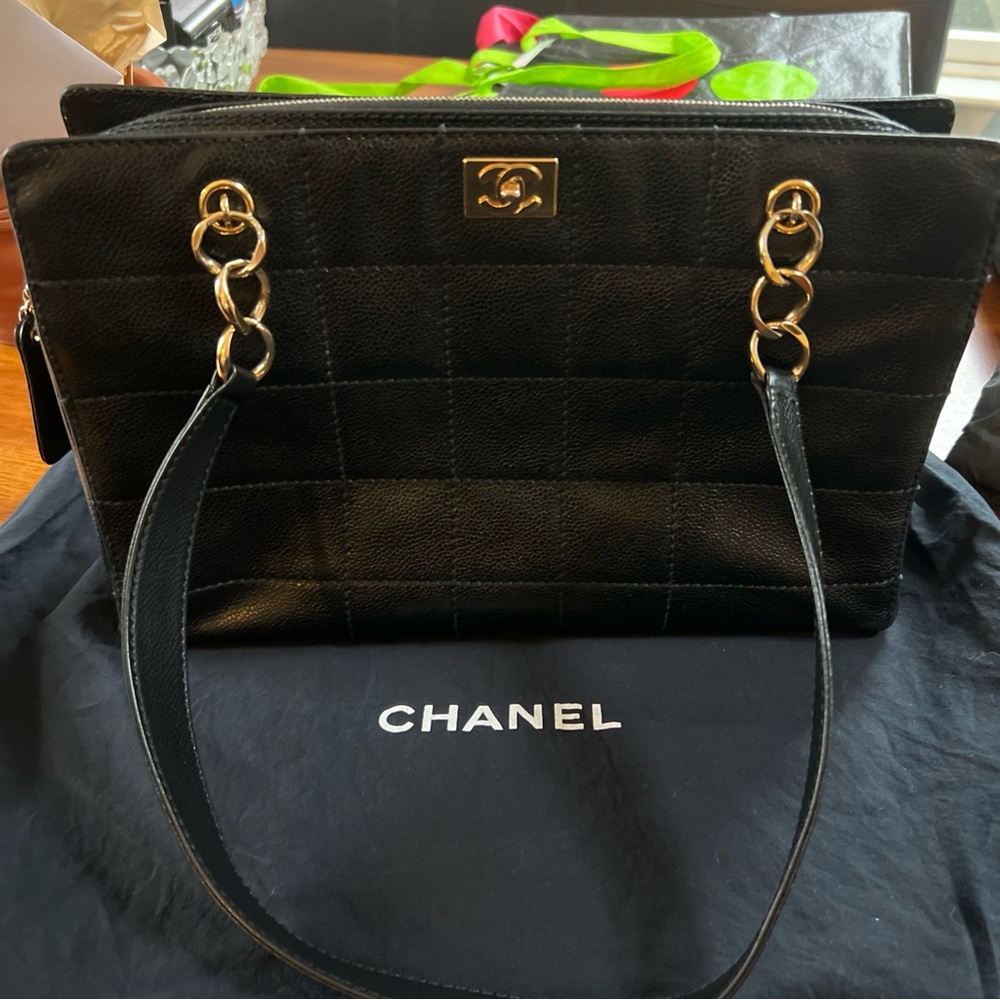 CHANEL Caviar Chocolate Bar Quilted Shoulder Bag- with authentication